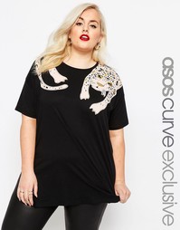 Футболка с леопардом у горловины ASOS CURVE - Черный