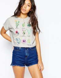 Укороченная футболка с принтом кактуса ASOS - Серо-желтый меланж
