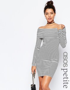 Облегающее платье в полоску с открытыми плечами ASOS PETITE