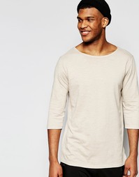 Бежевая меланжевая трикотажная футболка с рукавами 3/4 ASOS - Бежевый
