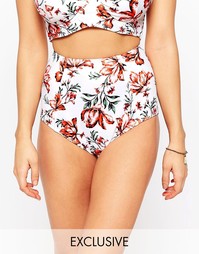 Плавки бикини с высокой талией и цветочным принтом ASOS FULLER BUST Ju
