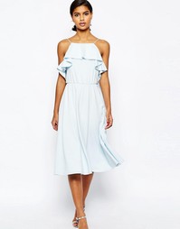 Приталенное платье миди с оборкой ASOS - Бледно-синий