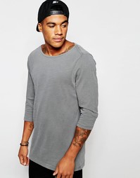 Серая свободная меланжевая футболка с рукавами 3/4 ASOS - Серый