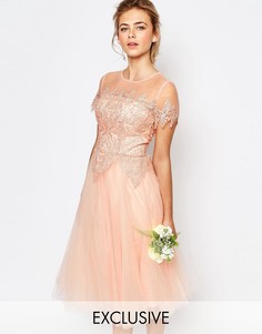 Кружевное платье миди с юбкой из тюля Chi Chi London - Rose cloud