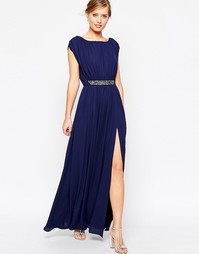 Платье макси с отделкой на талии ASOS - Темно-синий