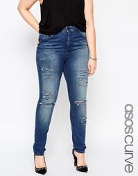 Выбеленные зауженные джинсы с большими прорехами ASOS CURVE Ridley