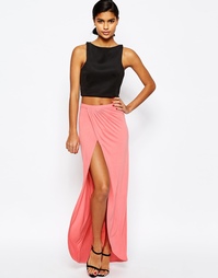 Трикотажная юбка-макси с запахом ASOS - Коралловый