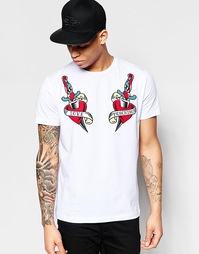 Футболка с принтом татуировок на груди Love Moschino - Белый