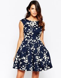 Приталенное платье с принтом бабочек Closet - Темно-синий и белый