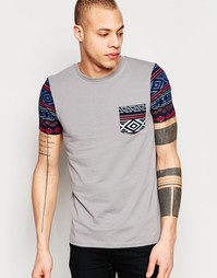 Серая футболка с ацтекским принтом на кармане и рукавах ASOS