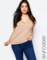 Топ в рубчик с бретельками ASOS CURVE - Темно-бежевый