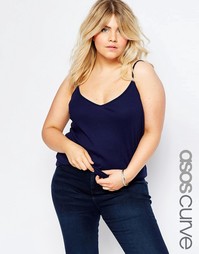 Топ в рубчик с бретельками ASOS CURVE - Темно-синий