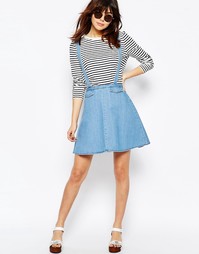 Джинсовая юбка с подтяжками ASOS - Выбеленный голубой