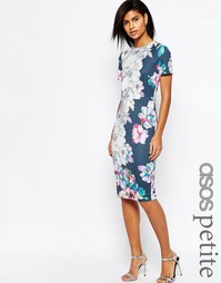 Облегающее платье миди с цветочным принтом ASOS PETITE - Темно-синий