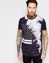 Удлиненная футболка с принтом флага ASOS - Черный