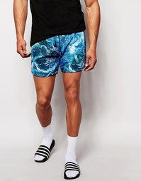 Укороченные трикотажные шорты с океанским принтом ASOS - Синий