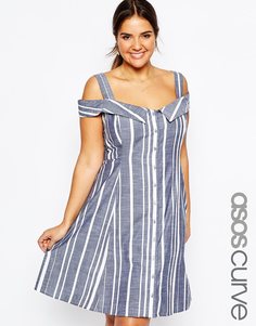 Полосатый сарафан миди с открытыми плечами ASOS CURVE - Мульти