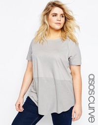 Футболка с контрастной вставкой в рубчик ASOS CURVE - Серый