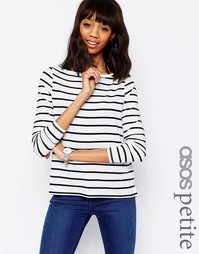 Футболка в полоску с вырезом лодочкой и длинными рукавами ASOS PETITE
