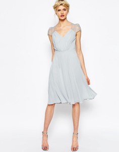 Платье миди с кружевными вставками ASOS Kate - Серый лед