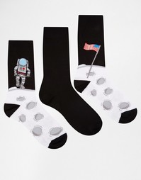 Комплект из 3 пар носков с космонавтами ASOS - Черный
