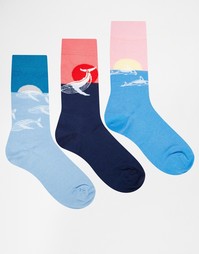 3 пары носков с животным принтом в стиле колор блок ASOS - Мульти