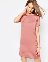 Платье-рубашка с атласной вставкой спереди ASOS - Розовый