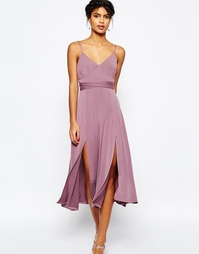 Платье миди с разрезом и завязкой на поясе ASOS - Grape