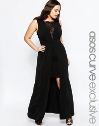 Двухслойное платье макси с кружевной вставкой ASOS CURVE - Черный