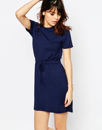 Платье-футболка со шнурком на талии ASOS - Темно-синий