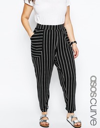 Полосатые широкие брюки с накладными деталями ASOS CURVE - Черно-белый