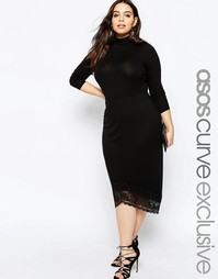 Юбка-карандаш с кружевной кромкой ASOS CURVE - Черный