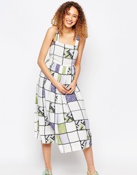 Платье миди с широкой юбкой и решетчатым принтом ASOS AFRICA x Chichia