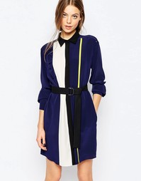 Длинное темно-синее платье-рубашка с завязками на талии Sportmax Code