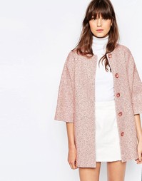 Розовое твидовое пальто-кимоно Helene Berman - Розовый