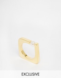 Кольцо угловатой формы с жемчугом Monki - Золотой
