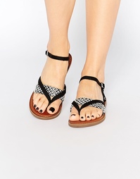 Черные сандалии‑вьетнамки TOMS Lexie - Черно-белый с плетением