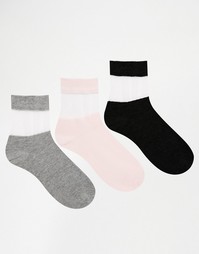 Комплект из 3 пар носков с прозрачными вставками ASOS - Мульти