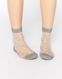 Полупрозрачные носки в горошек с блестками ASOS - Серебряный