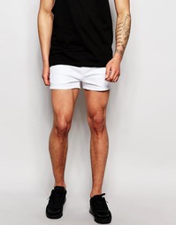 Белые укороченные узкие джинсовые шорты стретч ASOS - Белый