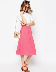 Пышная льняная юбка миди ASOS - Конфетно-розовый
