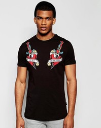 Футболка с принтом татуировок на груди Love Moschino - Черный