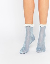 Блестящие носки с кружевной отделкой ASOS - Синий