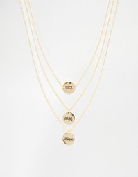 Ярусное ожерелье с надписями на подвесках Monki - Золотой
