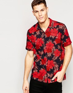Красная рубашка с цветочным принтом и отложным воротником ASOS