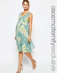 Платье миди для беременных с отделкой из шифона ASOS Maternity SALON
