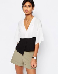 Укороченная блузка в стиле колор блок ASOS - Белый
