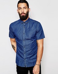 Джинсовая рубашка с короткими рукавами Only &amp; Sons - Mid denim blue