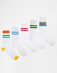 Комплект из 5 пар спортивных носков с рисунком в полоску ASOS - Белый