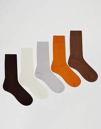 Набор из 5 пар носков в рубчик ASOS - Мульти
